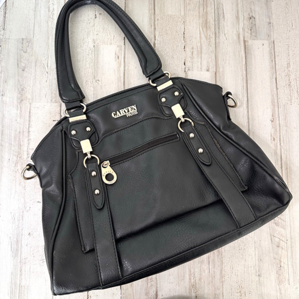 Carven Paris‎ Purse Tote Black Zipper Buckle Trendy Career Casual Travel FLAW